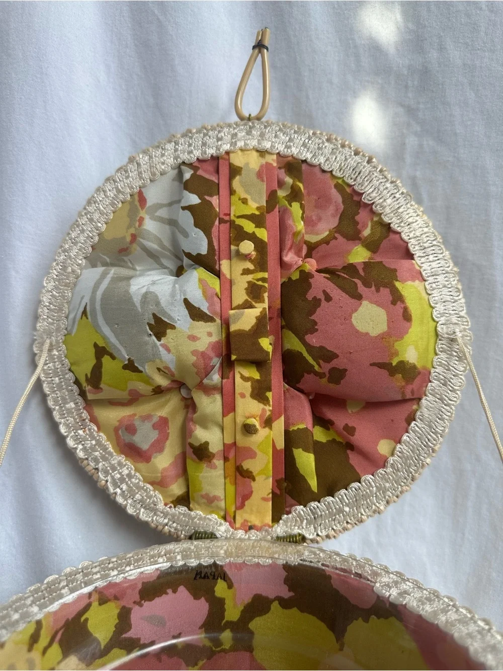 Vintage 1960s Woven Sewing Basket / Sewing Box Made in Japan | Floral Lining